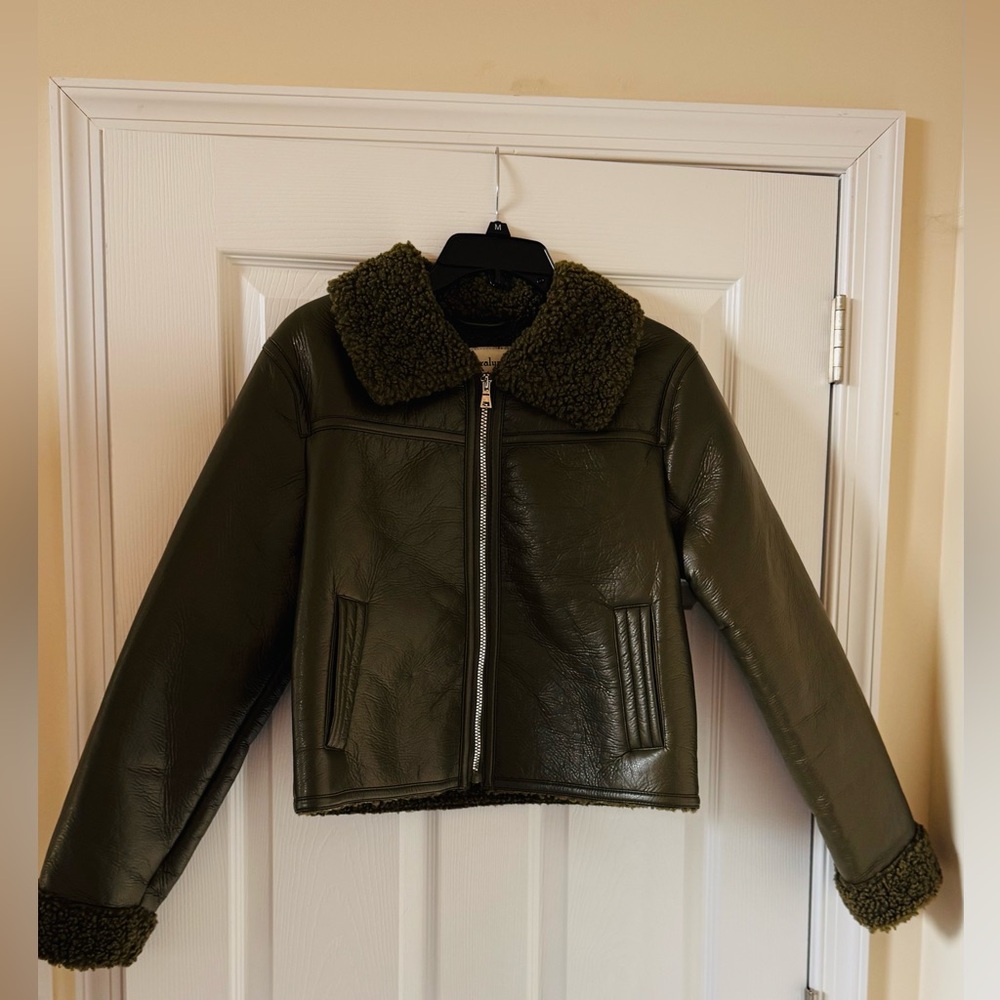 Maralyn & Me Olive Leather Jacket with Shearling Collar - Picture 5 of 6
